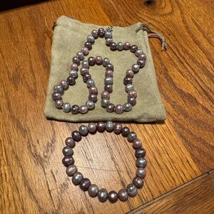 JTV Purple and Silver Pearl Necklace and Bracelet Set